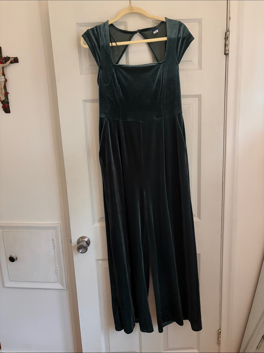 Old Navy Dark Green Velvet Maxi Dress with Square Cutout Back